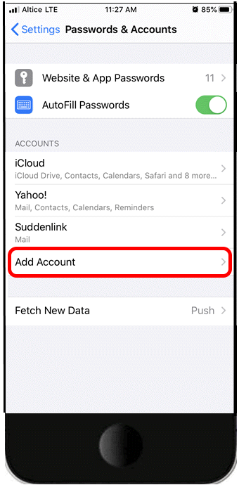 Apple iOS - Add Account